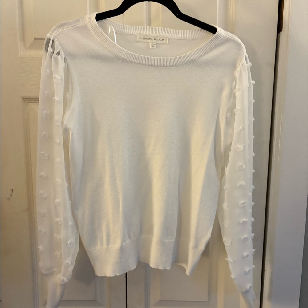 Women's White Textured Sleeve Blouse
